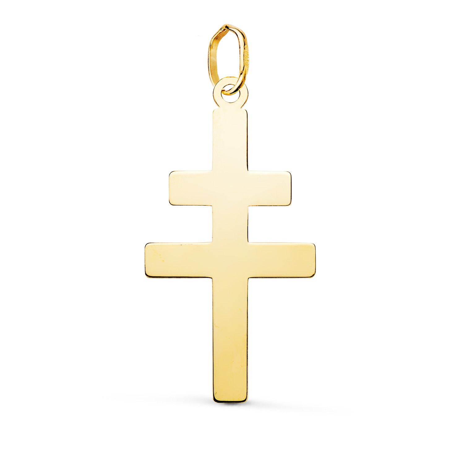 Pendentif en Or Jaune 18K Croix de Lorraine Silhouette en Finition Brillante 28 X 14 mm