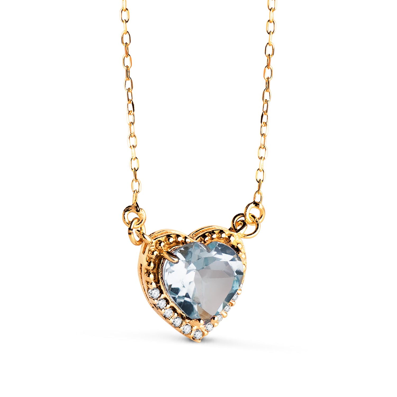 Collier Ras du Cou en Or Jaune 18K Topaze Bleue Topaze 7MM Zirconia Chaîne 40-2CM