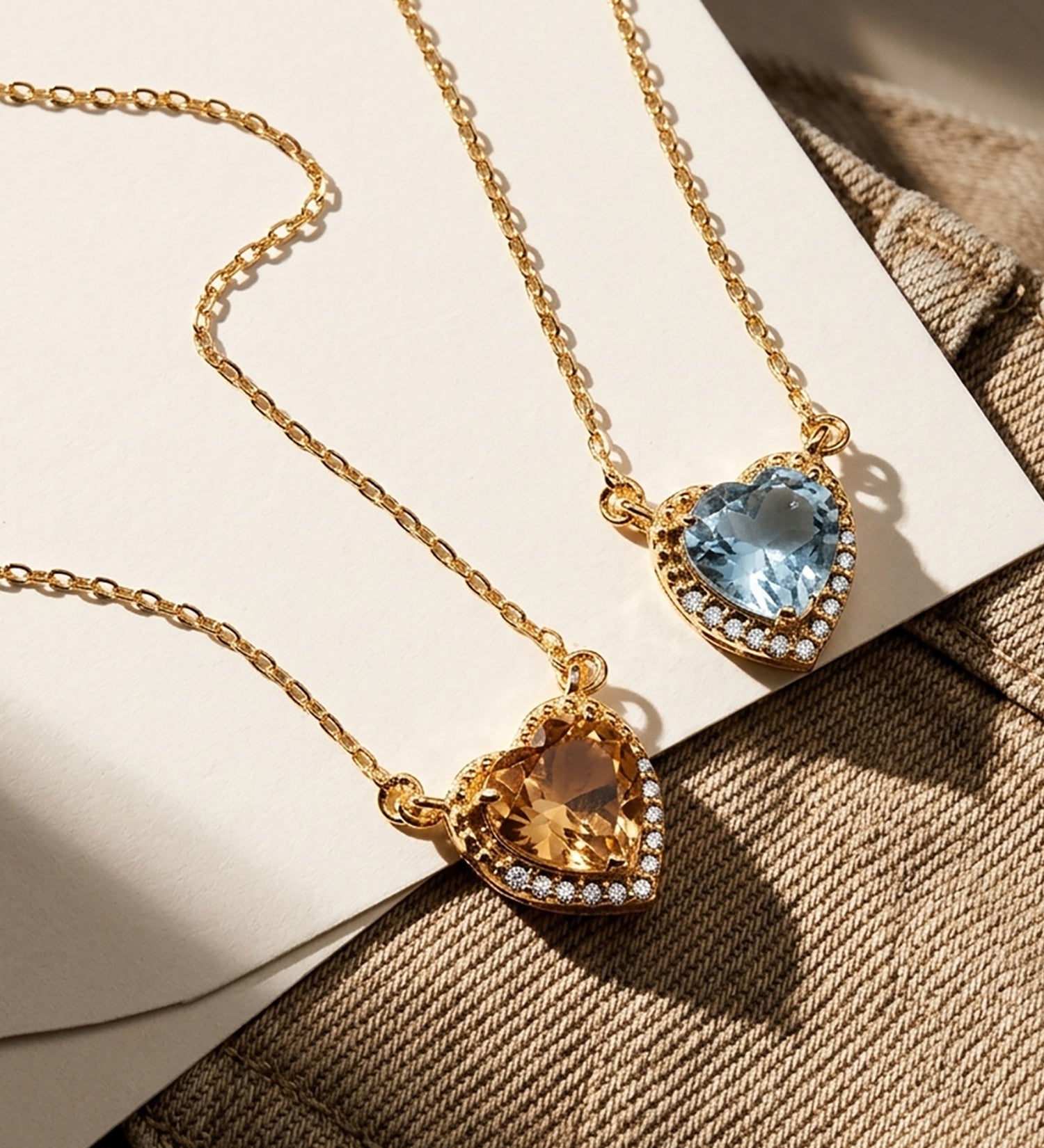Collier Or Jaune 18K Coeur Citrine 7MM Citrine Zirconia Chaîne 40-2CM