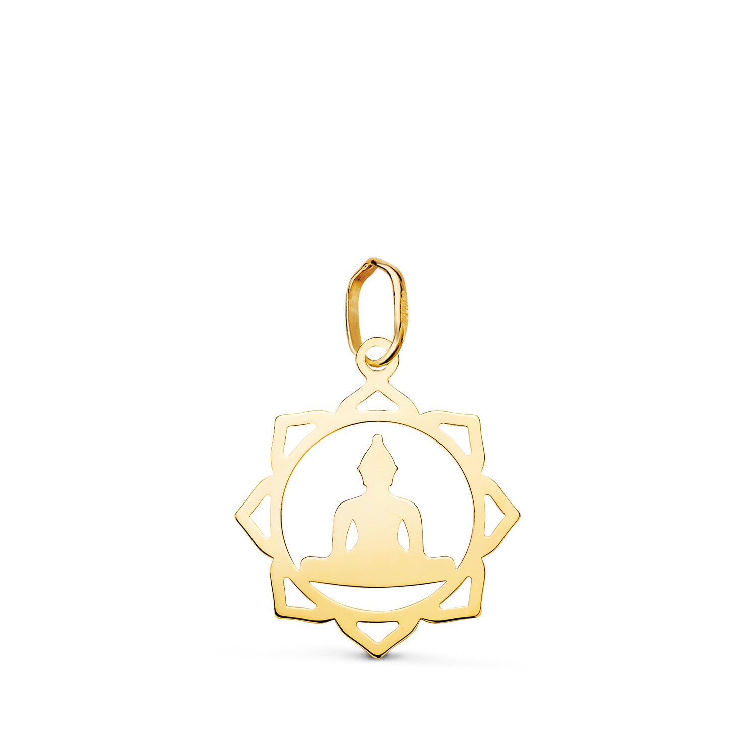 Pendentif Bouddha en Or Jaune 18K avec Cadre Ajouré Brillant Taille : 18 X 15,5 mm
