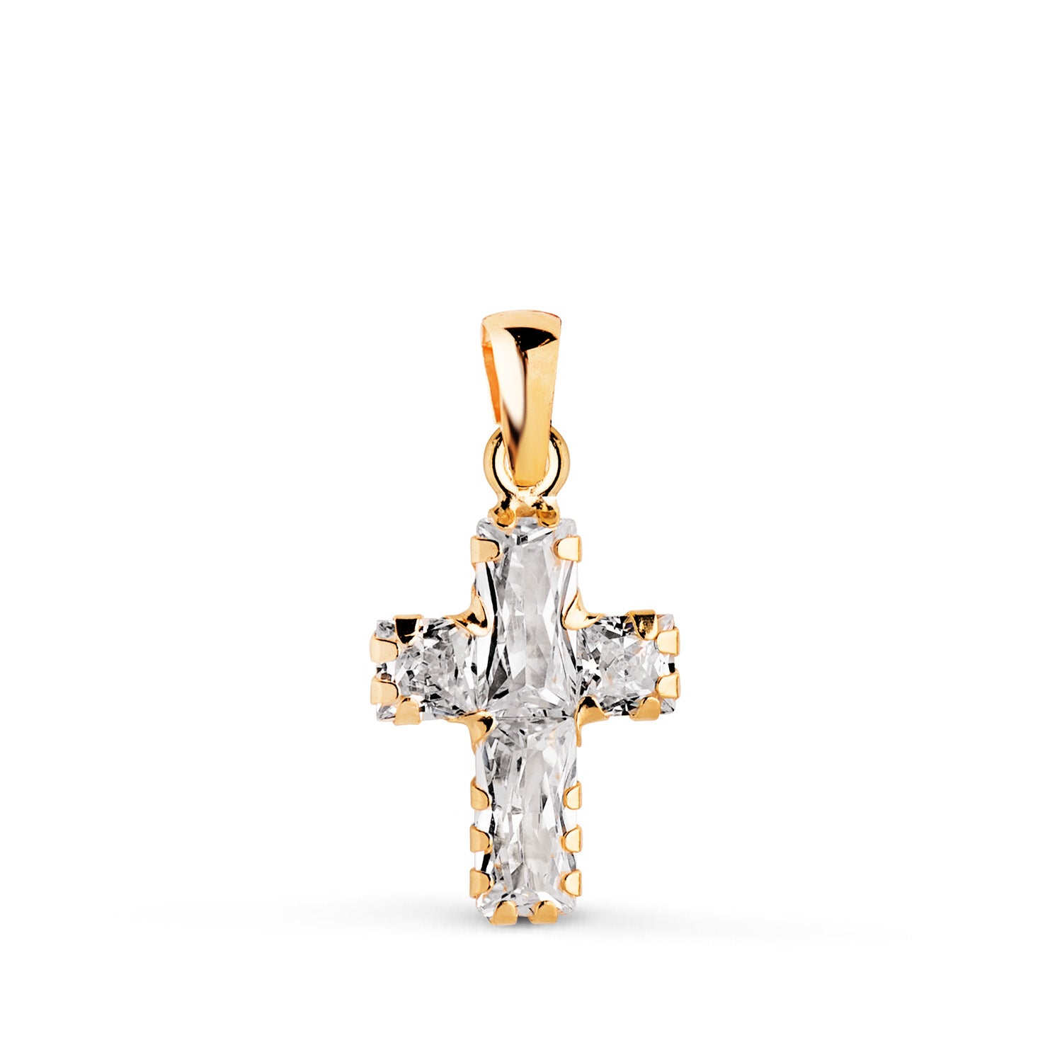 Croix en Or Jaune 18 Carats avec Pierres en Zircon de Taille Baguette Taille : 15 X 9,5 mm