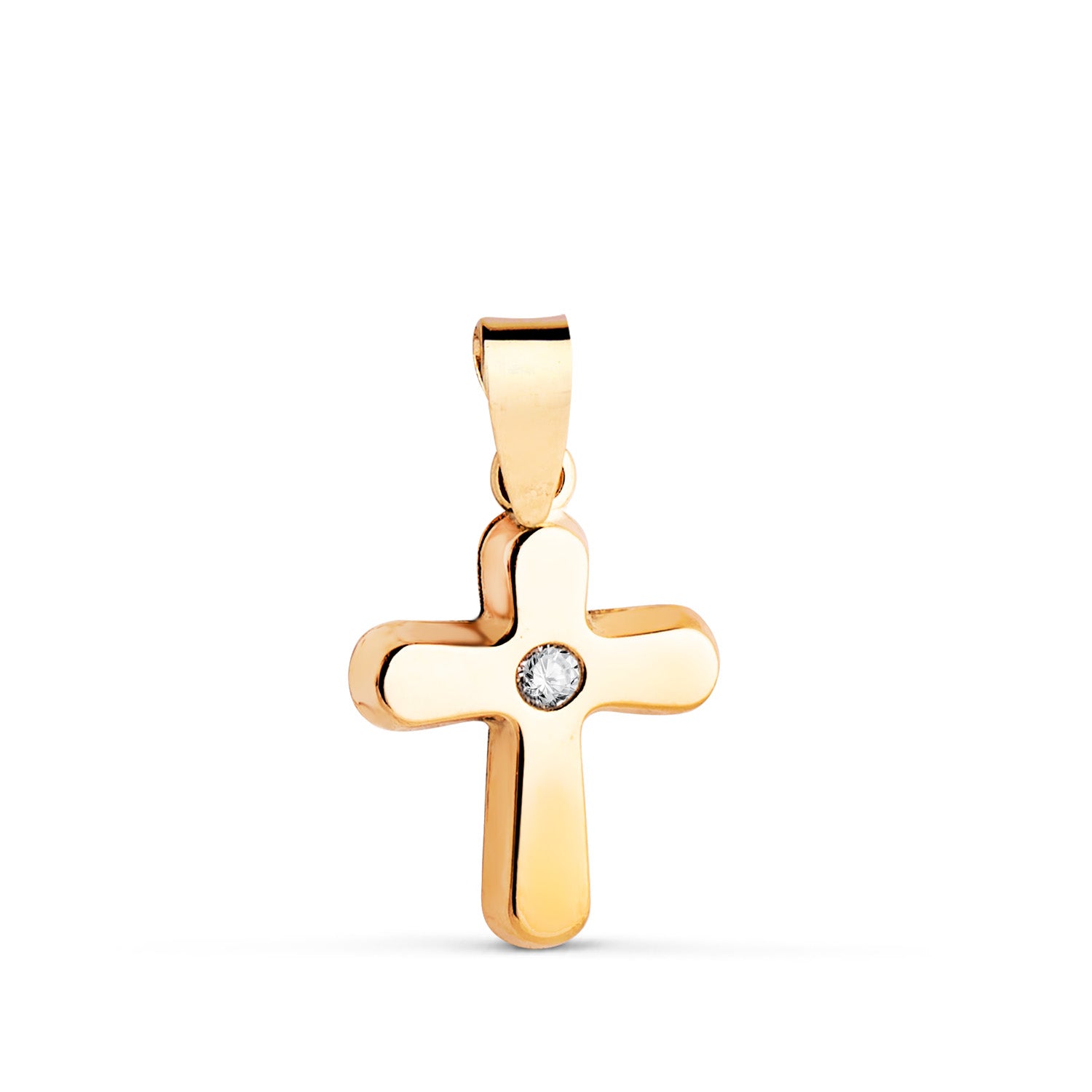 Croix en Or Jaune 18 Carats avec Zircon, Lisse et Brillante, Taille : 14 X 10 mm