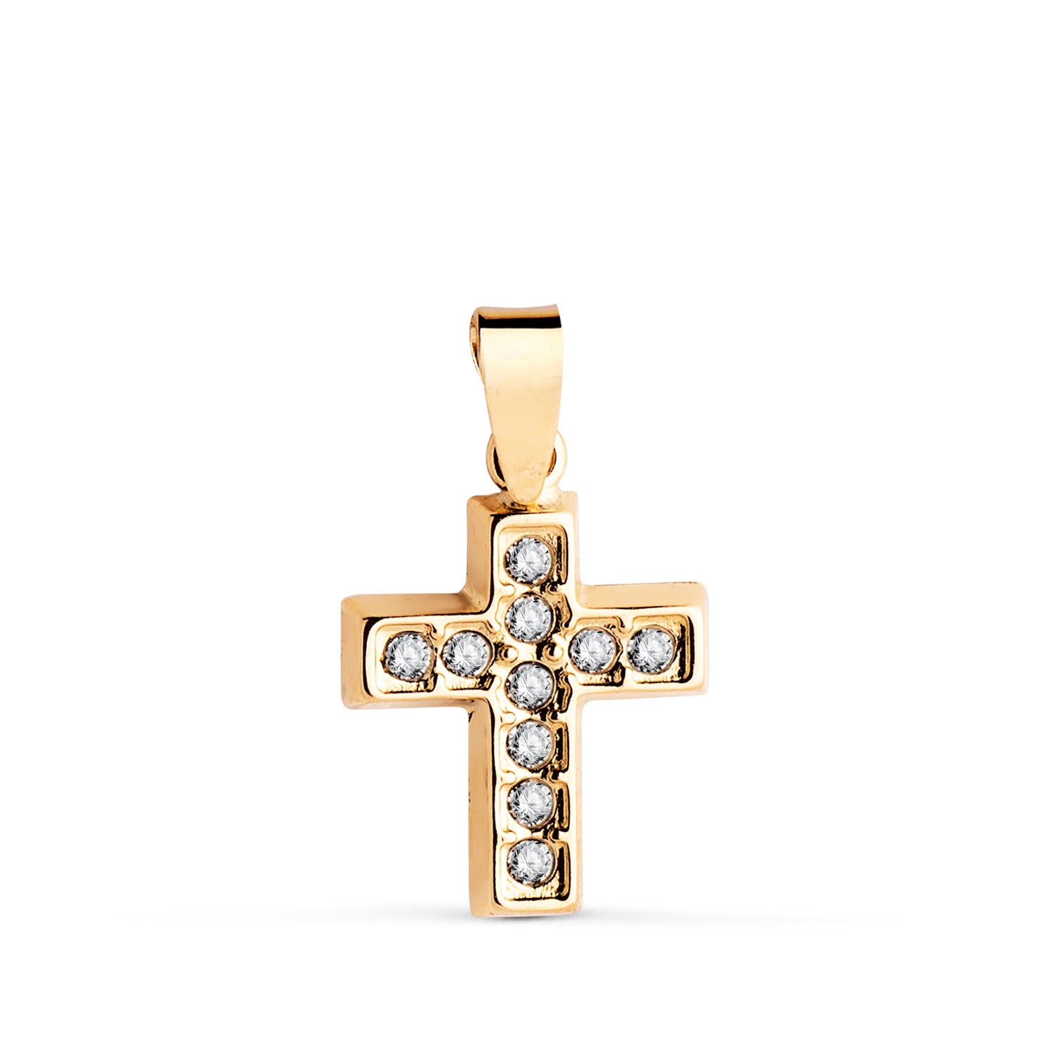 18K gult gullkors med hvite zirkonsteiner Størrelse: 13,5 x 10 mm