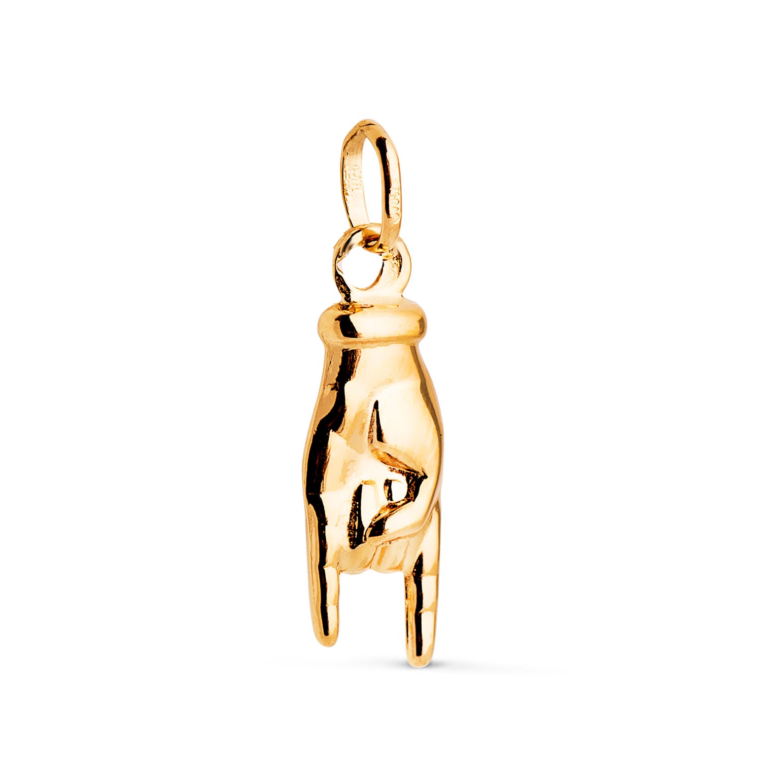 18K Colgante Amuleto Oro Amarillo Mano Italiana en Brillo. Mål: 22 X 7,5 mm