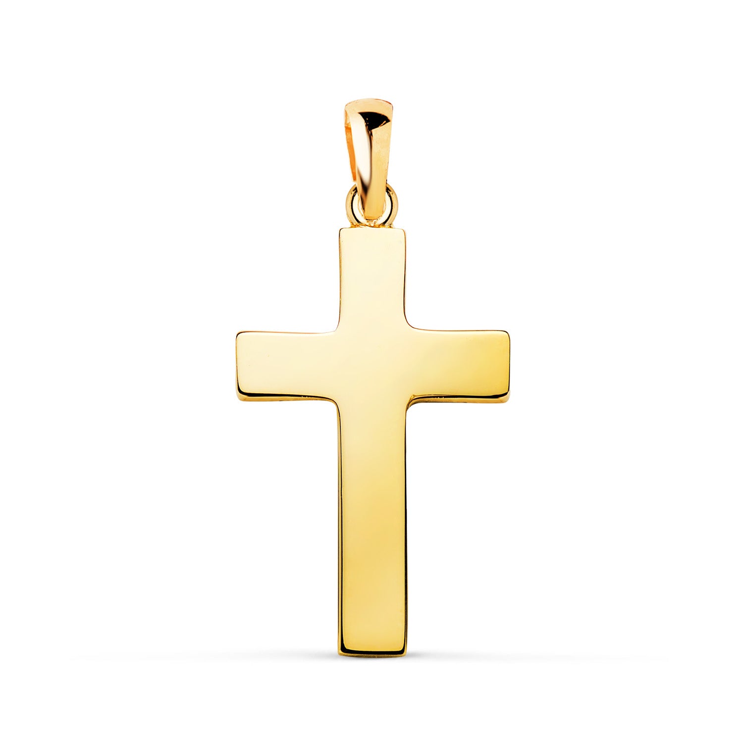 Croix en Or Jaune 18K Lisse Creuse Rectangulaire Bâton Brillant 23 X 14 mm Épaisseur : 1,5 mm