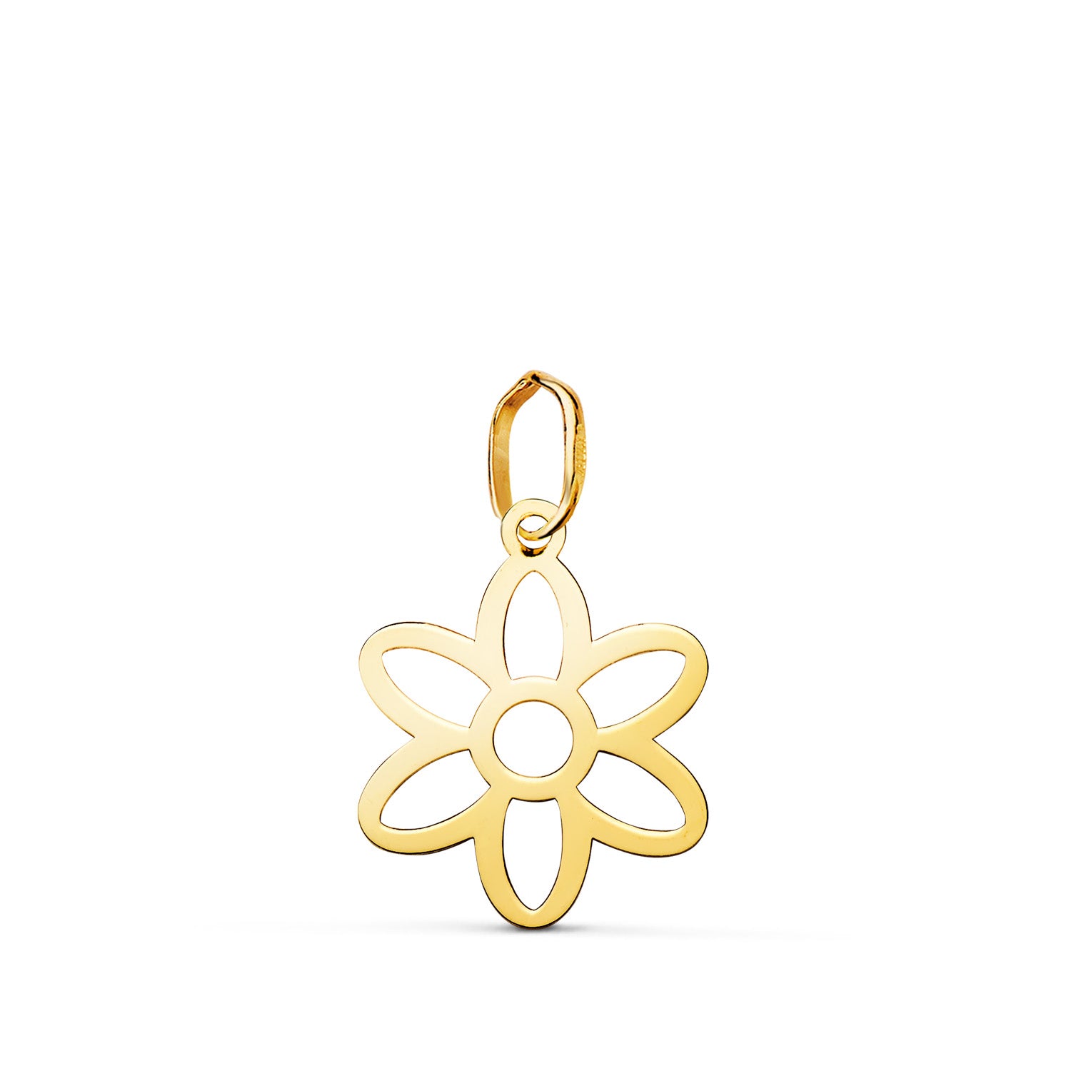 Pendentif Fleur en Or Jaune 18K avec Fleur Ajourée Brillante Taille : 15,5 X 12 mm