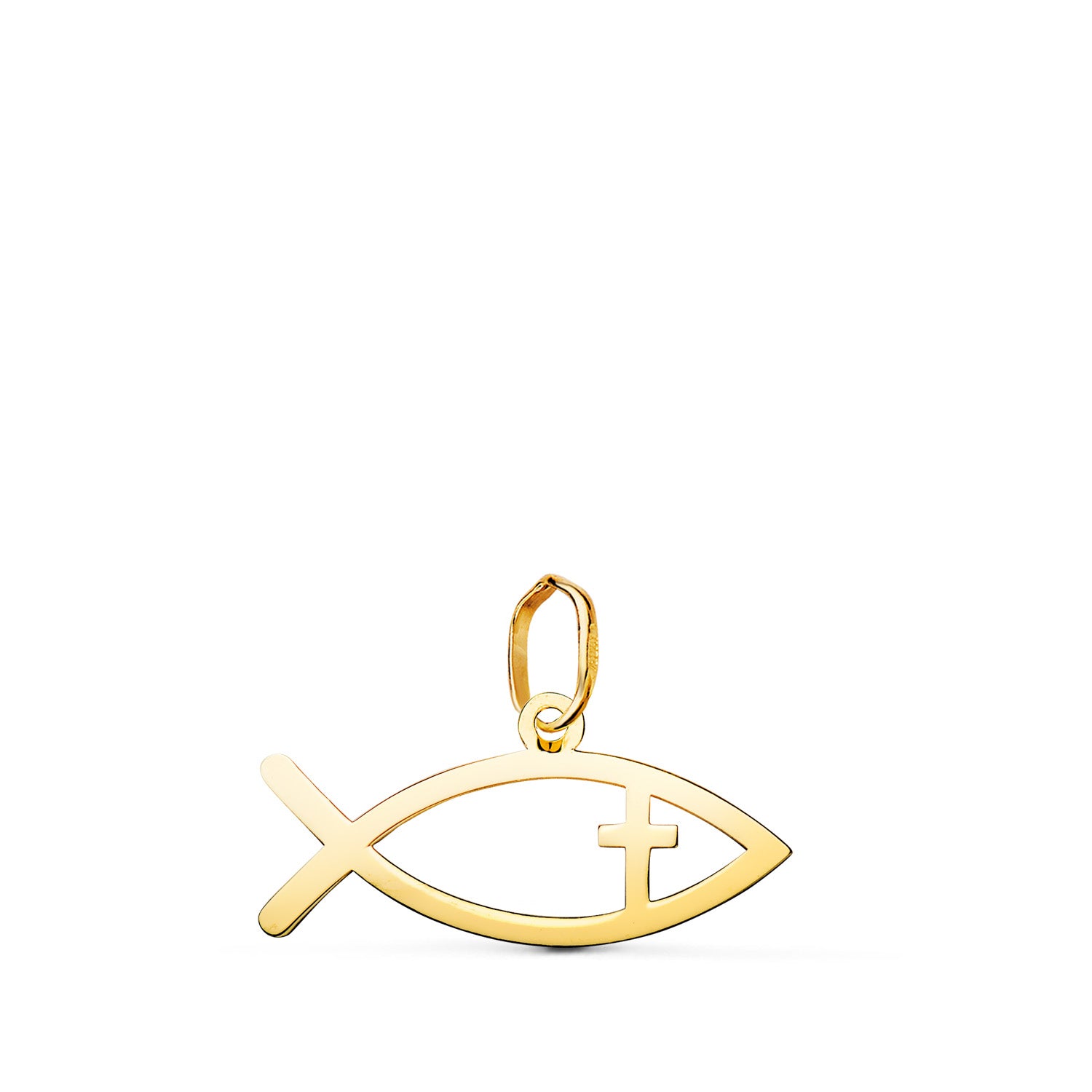 Pendentif Poisson Chretien en Or Jaune 18K en Mesure de Luminosité: 20 X 10 mm