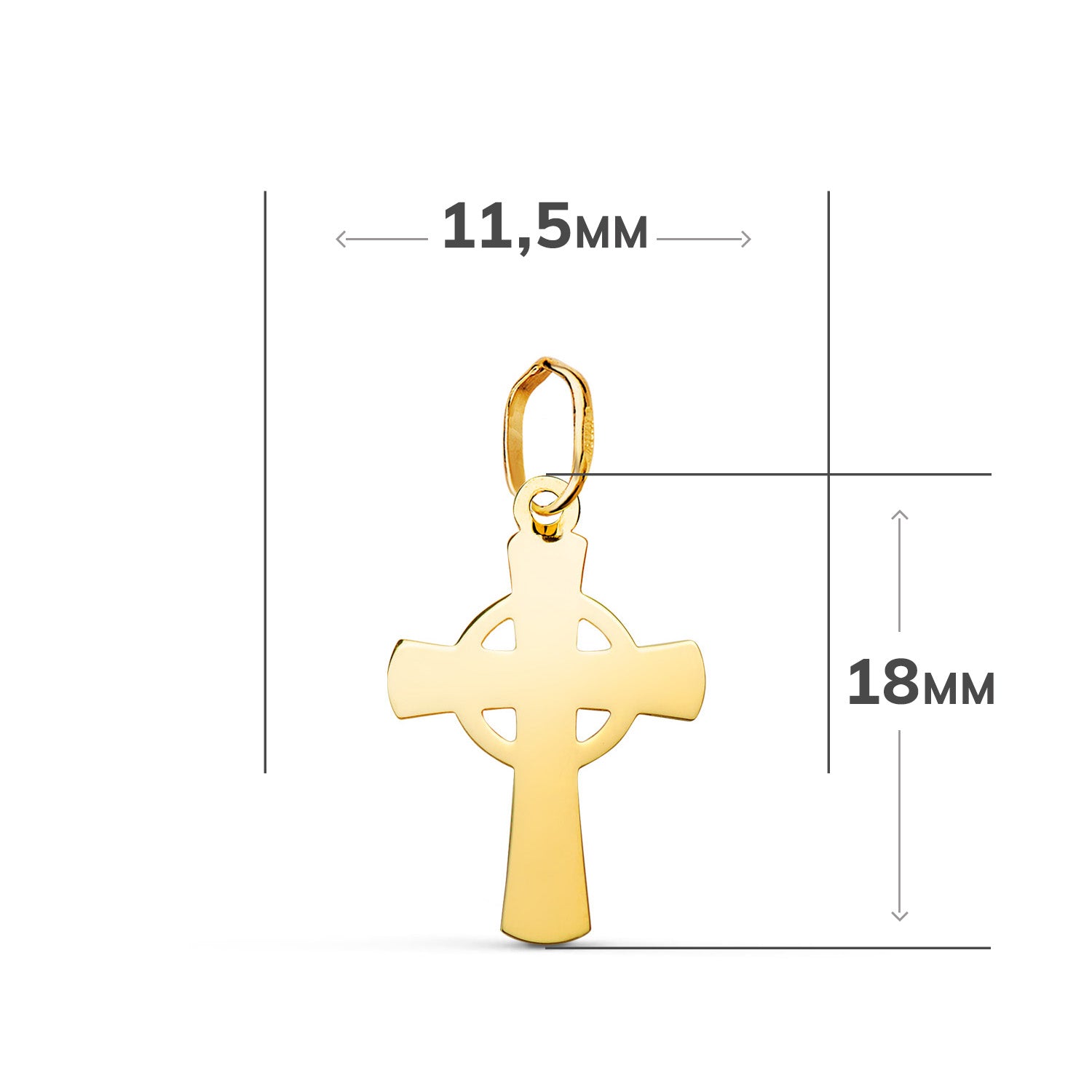 18K gulguld keltisk korsvedhæng i lysstyrkemål: 18 x 11,5 mm