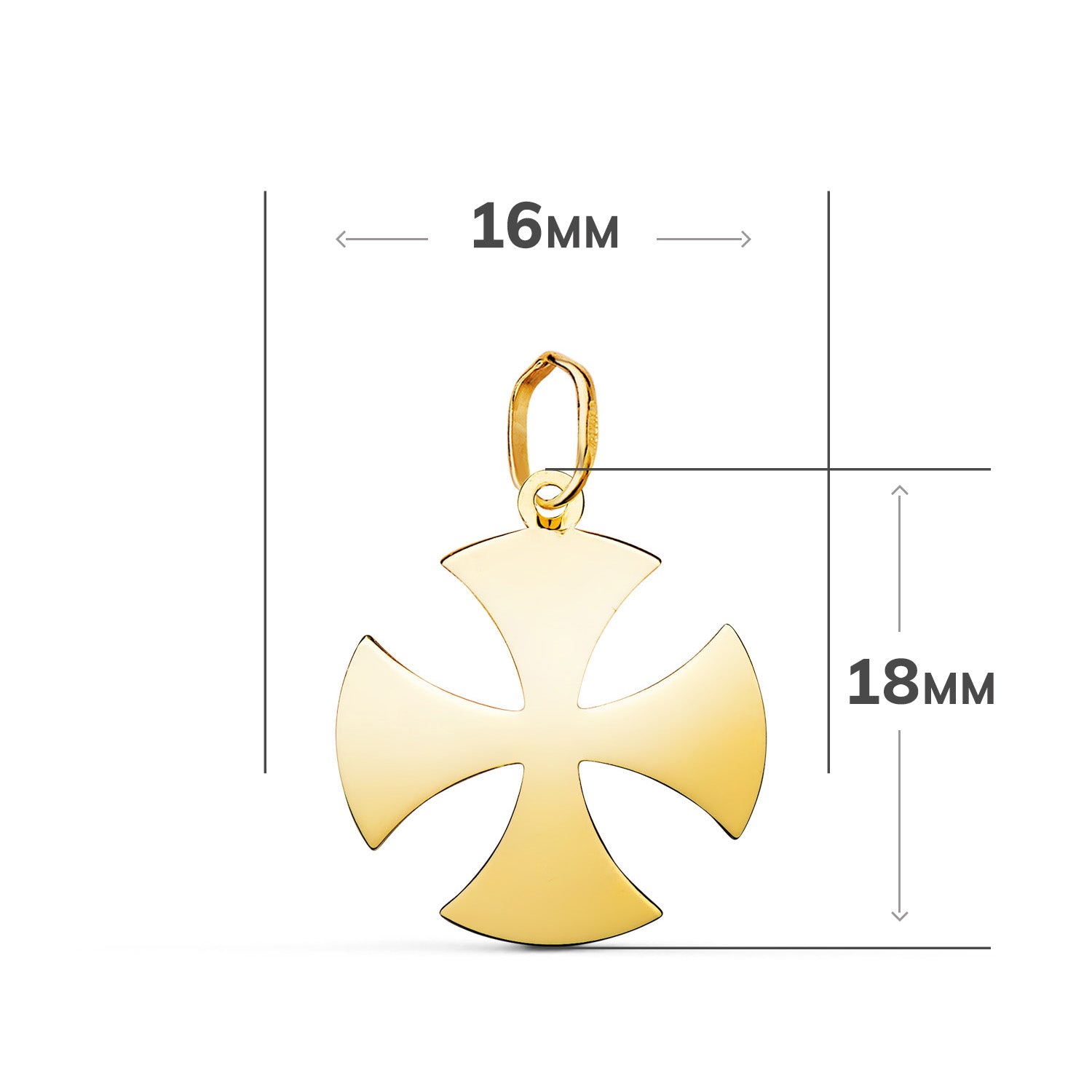 18 Ayar Sarı Altın Pate Cross Kolye Parlaklık Ölçümü: 18 x 16 mm