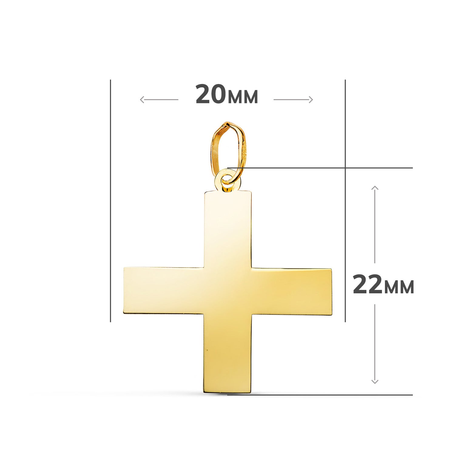 18K gult gull gresk korsheng i lysstyrkemål: 22 x 20 mm