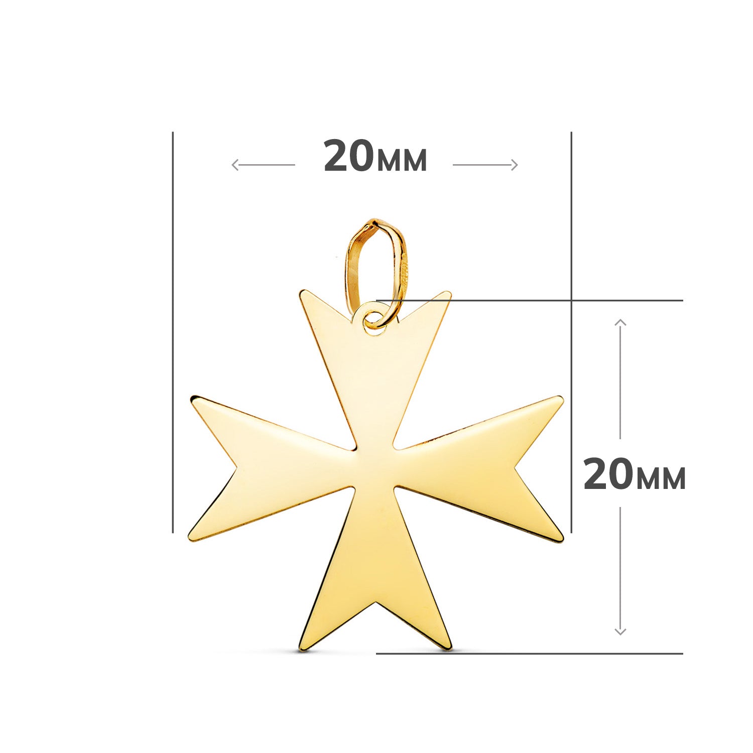 Briljante Maltezer kruis hanger in 18k geel goud. Afmeting: 20 x 20 mm