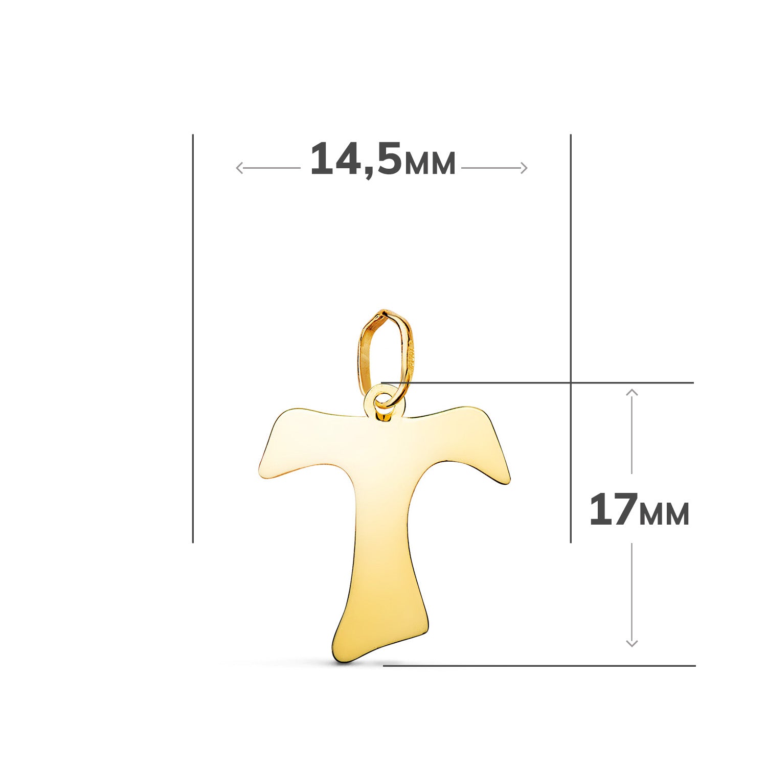 San Francisco Tau Cross-hanger in 18K geel goud in helderheidsafmeting: 17 x 14,5 mm