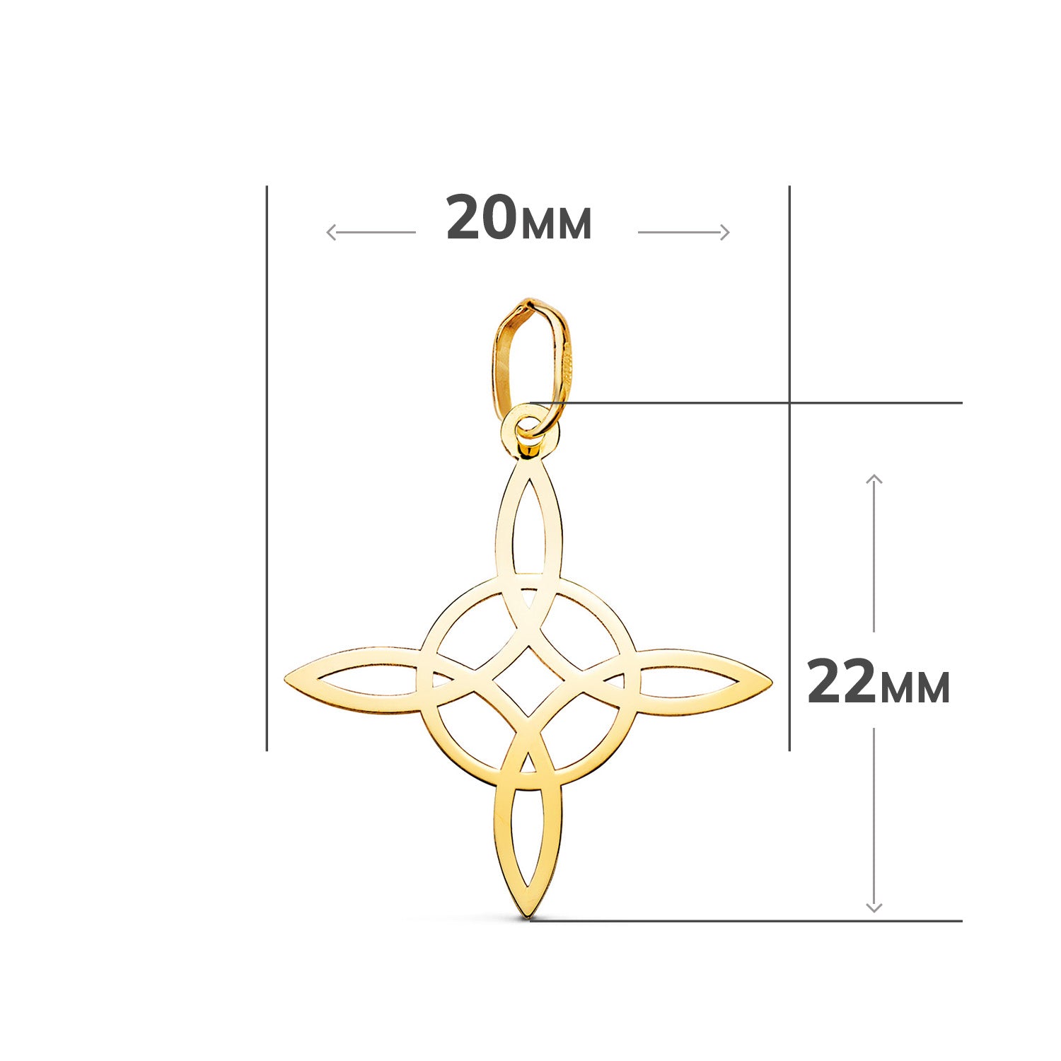 Pendentif Noeud de Sorcière Brillant en Or Jaune 18 Carats : Mesure : 22 X 20 mm