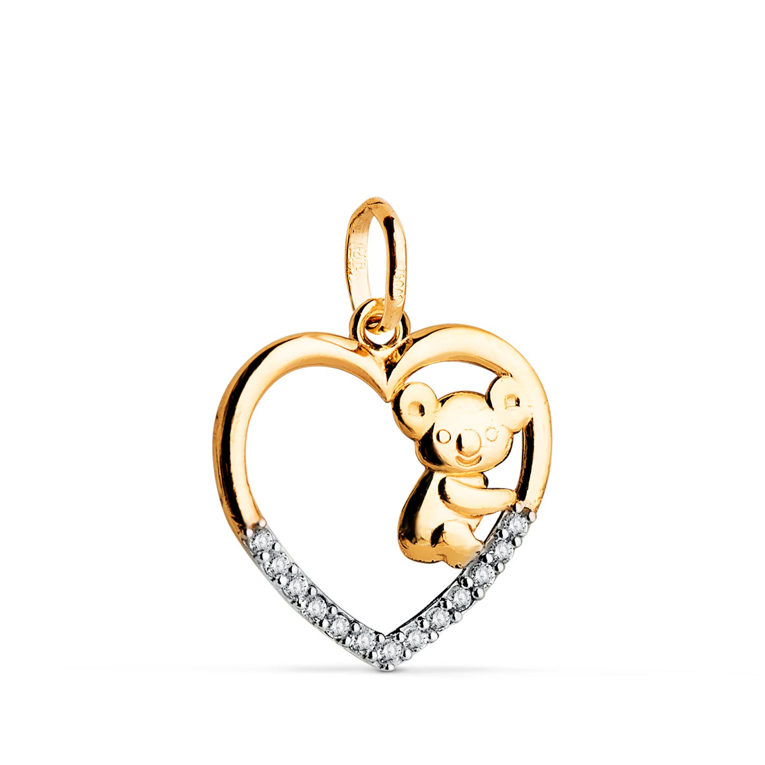 Pendentif en Or Bicolore 18 Carats en Forme de C?ur et de Koala avec des Circones - Dimensions : 16 X 15 mm