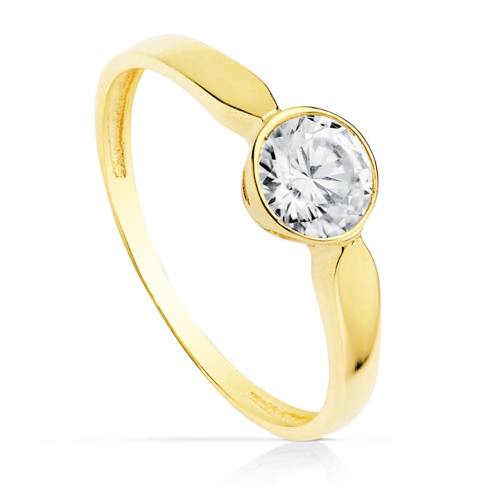 18K Bague Solitaire Zircon en Or Blanc 6 mm