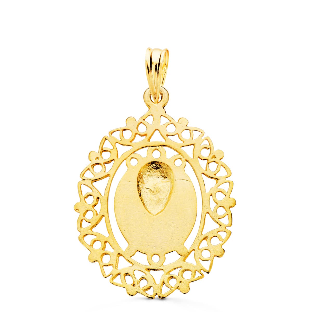 18K Médaille Vierge Macarena Entourée Filigrane 28 X 21 mm