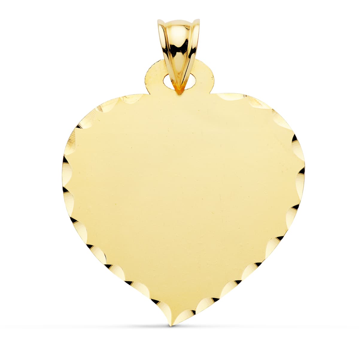 Grande Plaque Coeur Or Jaune 18K 32X28 mm Bord Sculpté