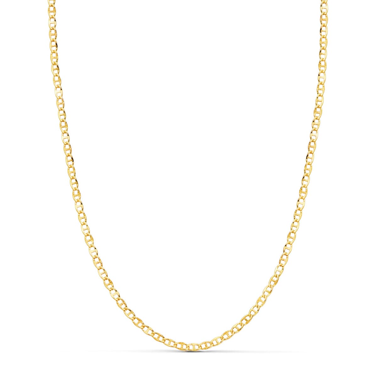18K Chaîne Marine en Or Jaune Creuse Facetté. Longueur 50 Cm - Largeur 2 mm