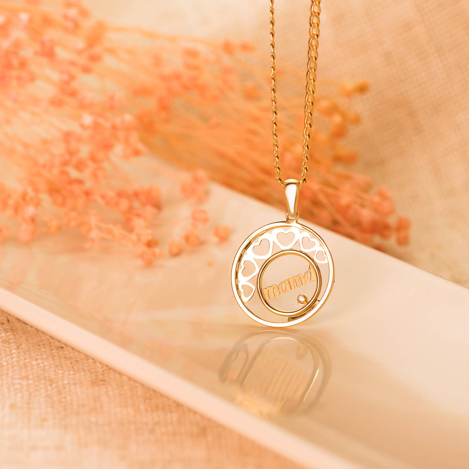 Pendentif Coeurs et Cercle Or Jaune 18K avec Poitrine 20 mm