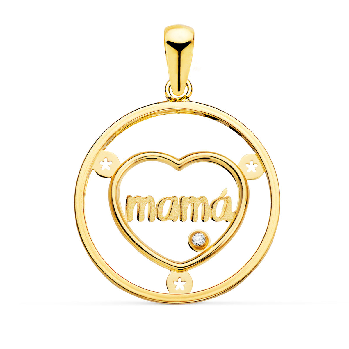 Pendentif Coeur Or Jaune 18K avec Poitrine et Zircone Ronde 20MM