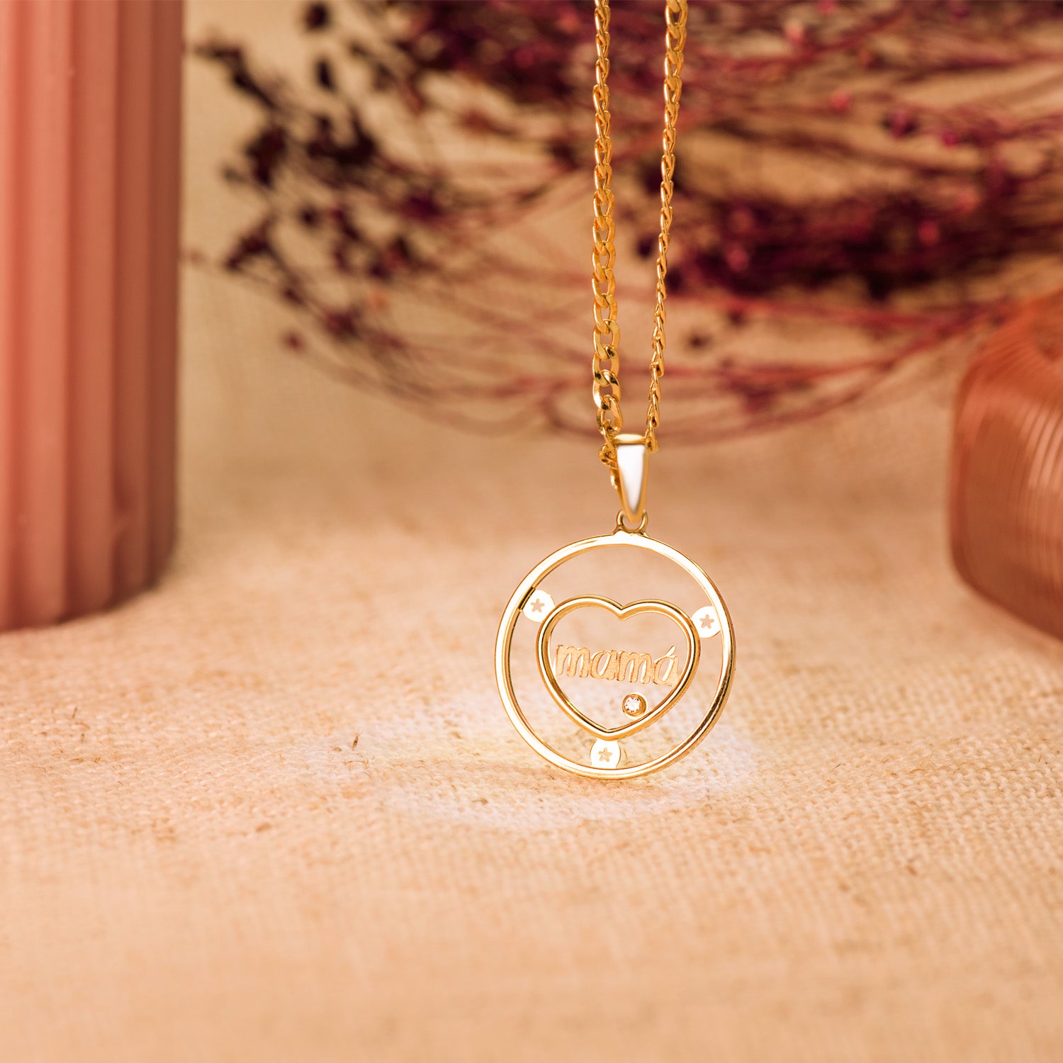 Pendentif Coeur Or Jaune 18K avec Poitrine et Zircone Ronde 20MM