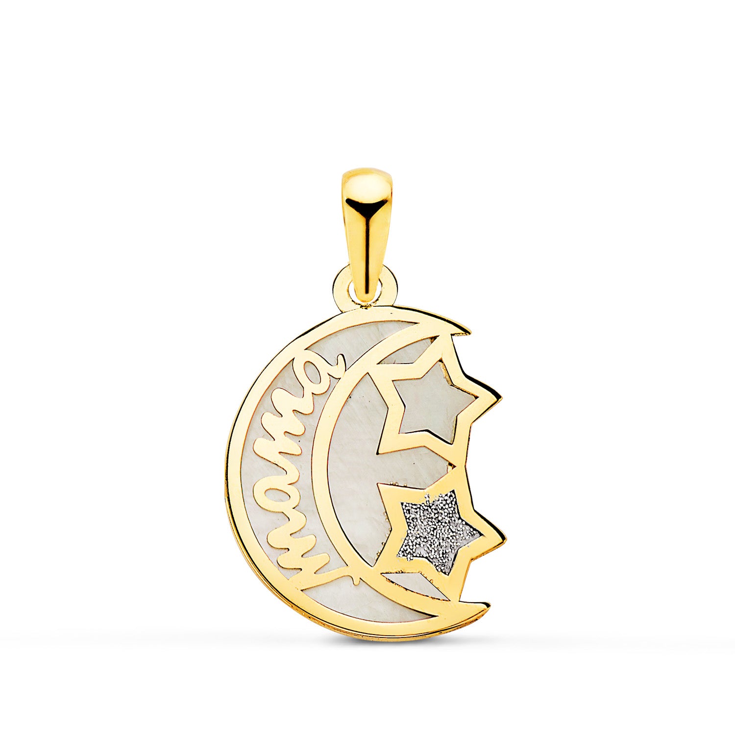 Collier Or Jaune 18K Forme Lune et Seins avec Étoiles 16X13MM