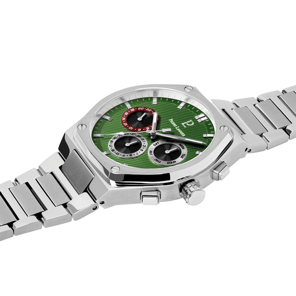 Montre homme Pierre Lannier COPILOTE 230F171 – cadran vert bracelet acier argenté – vue 2