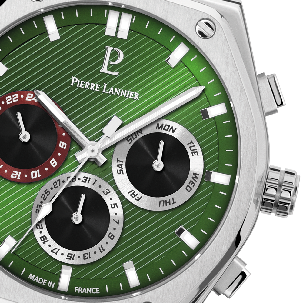 Montre homme Pierre Lannier COPILOTE 230F171 – cadran vert bracelet acier argenté – vue 3