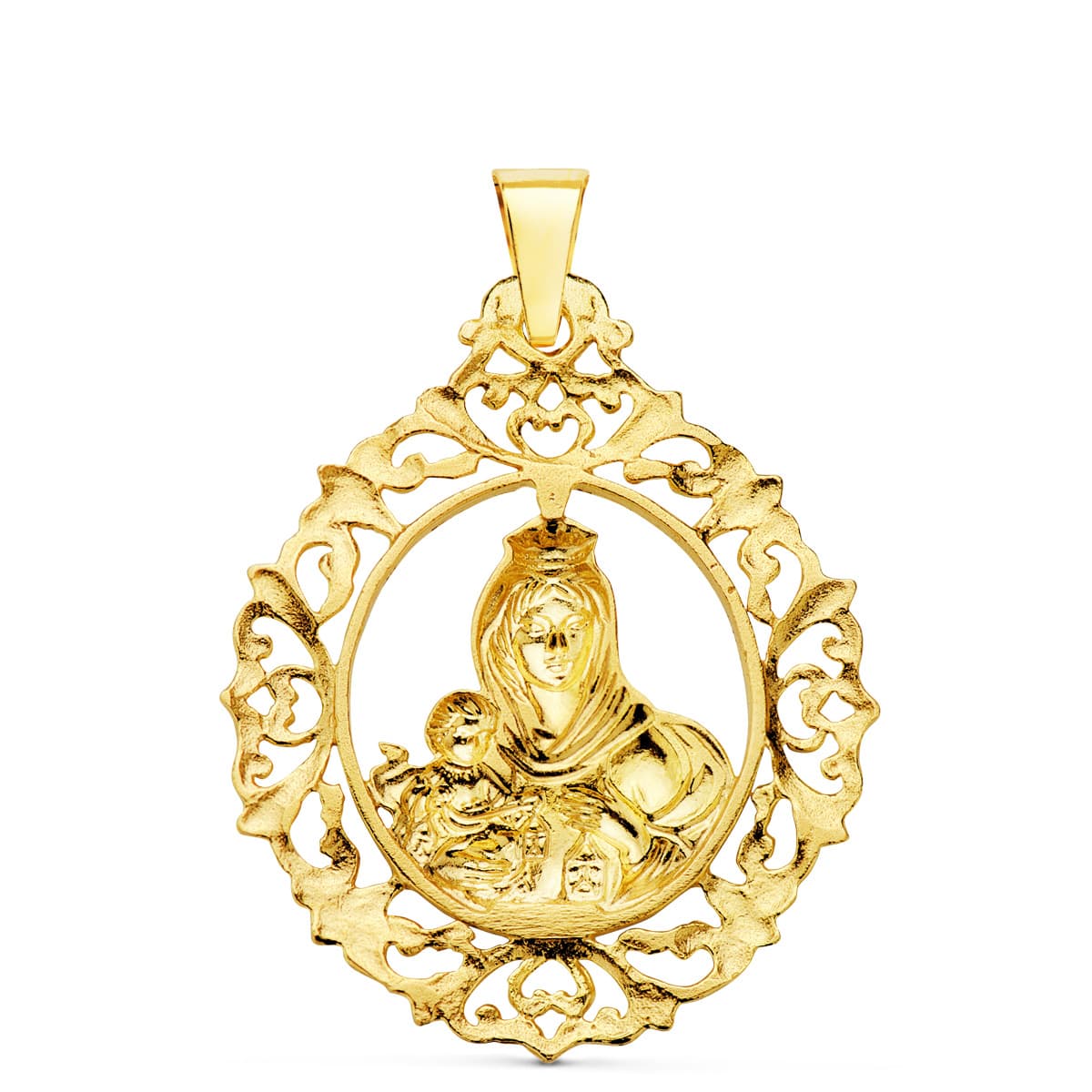 18K Médaille Vierge du Mont Carmel Filigrane 37 X 30 mm