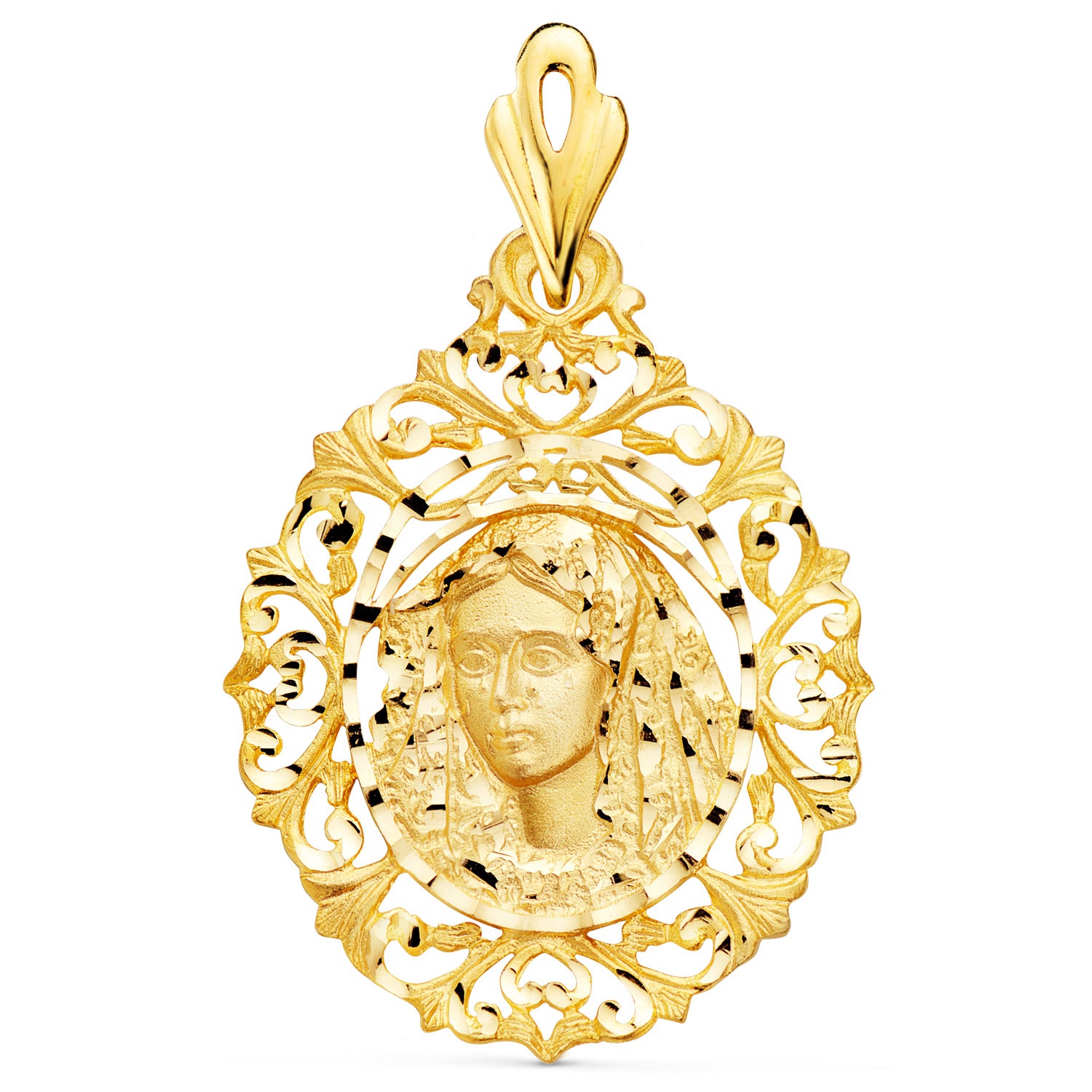 18K Virgin Macarena Medal Surrounded 40 X 31 mm