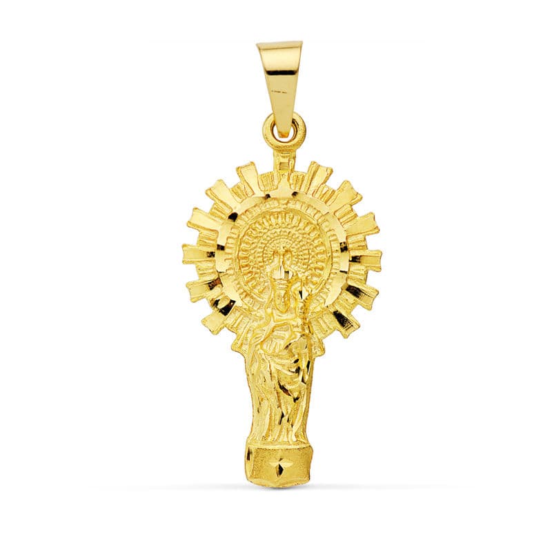 Médaille Or Jaune 18K Vierge Del Pilar Silhouette 32X17 mm