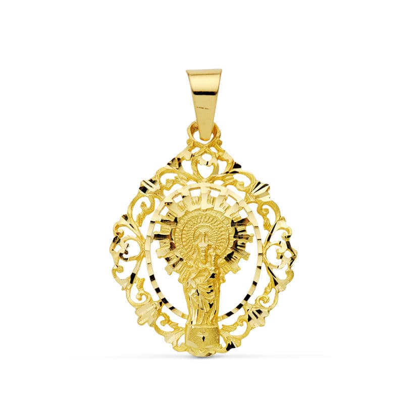 9K Gul Guld Medal Pillar Virgin Orla 36X28 mm