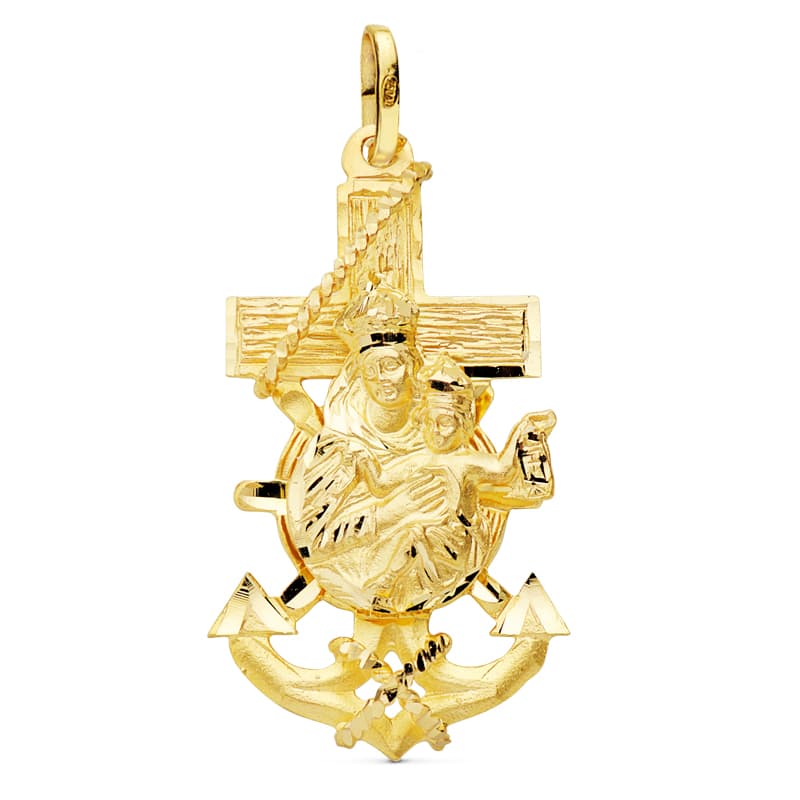 Croix de Marin Vierge Del Carmen Or Jaune 9K 47X25 mm