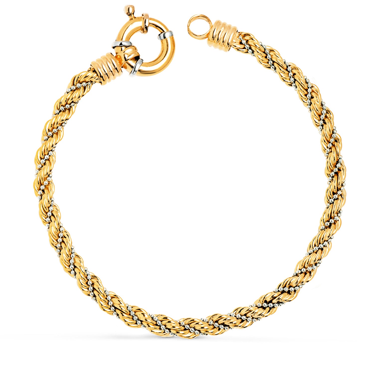 Bracelet en Or Bicolore 18K avec Perles Largeur 5 mm Longueur 21 Cm Fermoir Fermoir