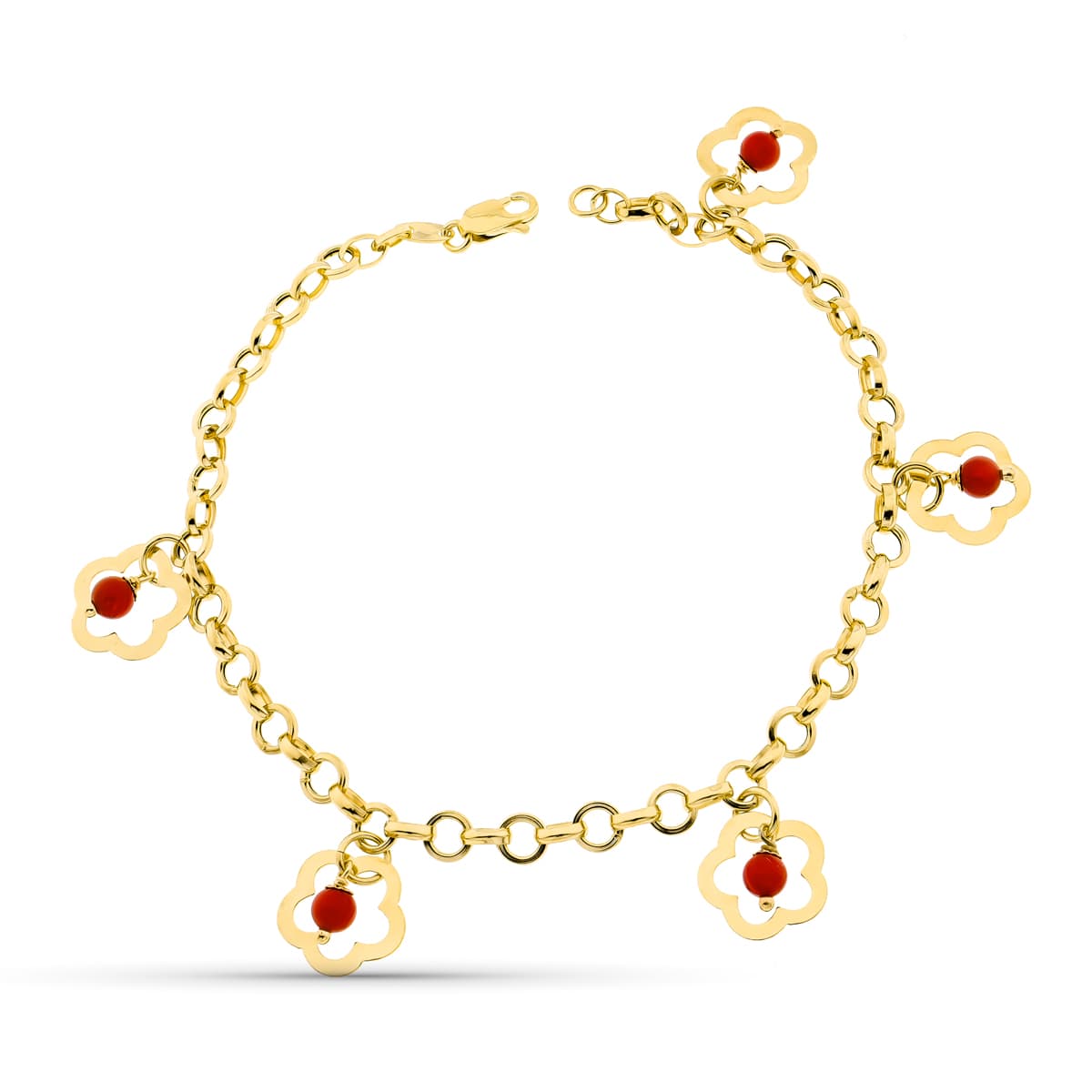 18K Bracelet Or Jaune Fleur Corail