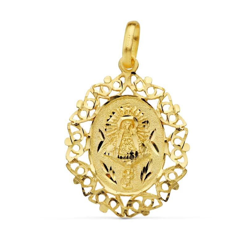Medalha da Virgem do Pilar 18K cercada 29 X 21 mm