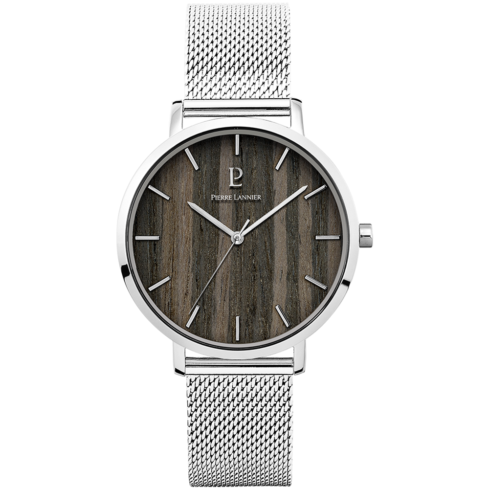 Montre homme Pierre Lannier NATURE 240H188 – cadran noir bracelet milanais argenté – vue de face