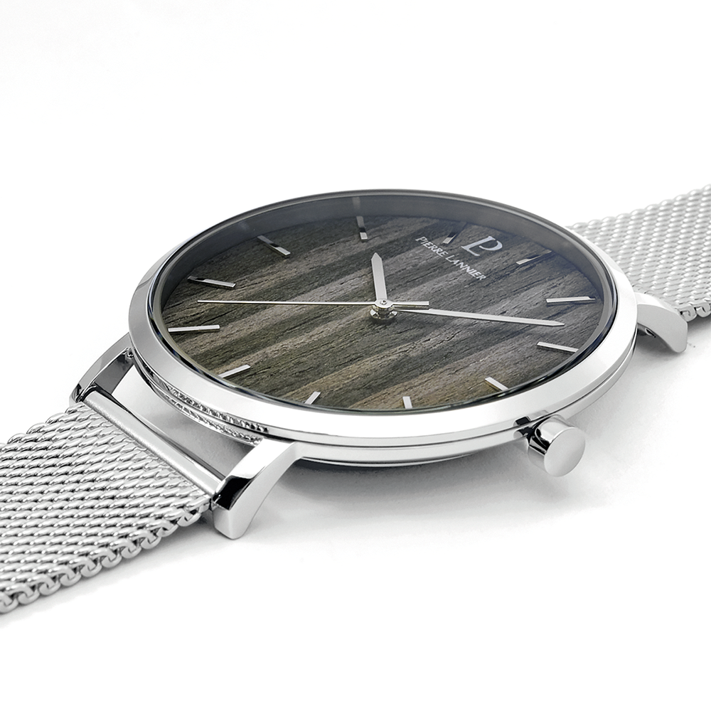 Montre homme Pierre Lannier NATURE 240H188 – cadran noir bracelet milanais argenté – vue 2