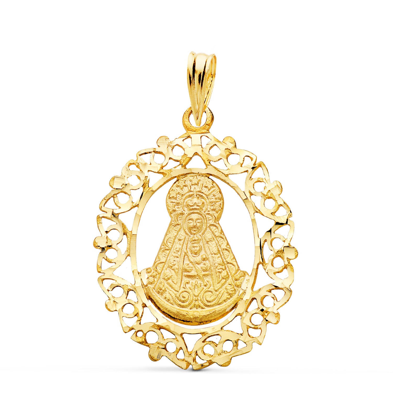 Médaille en Or Jaune 18K Vierge du Roi Dimensions de Lencerclement : 28 X 21 mm