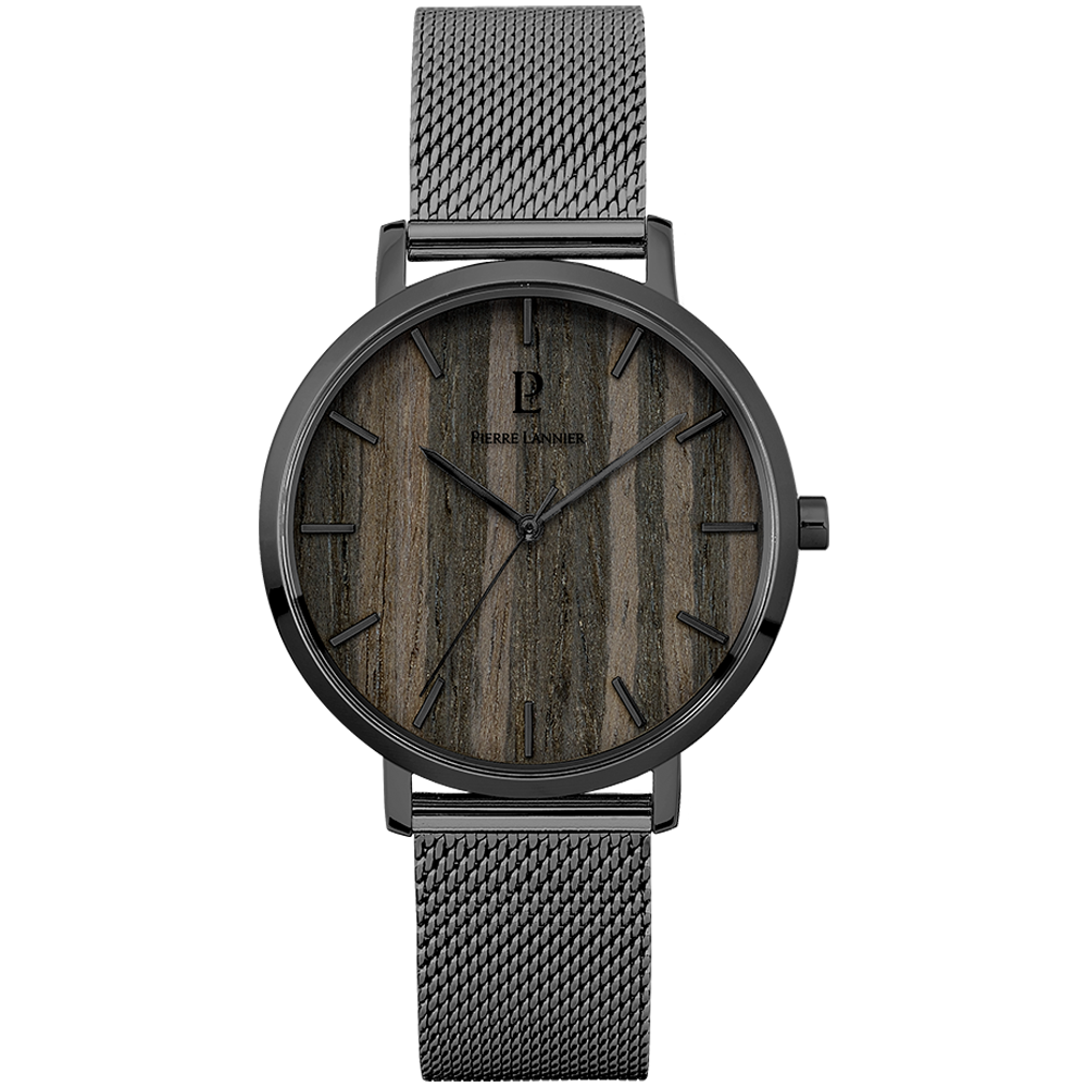 Montre homme Pierre Lannier NATURE 241D488 – cadran noir bracelet milanais gris – vue de face