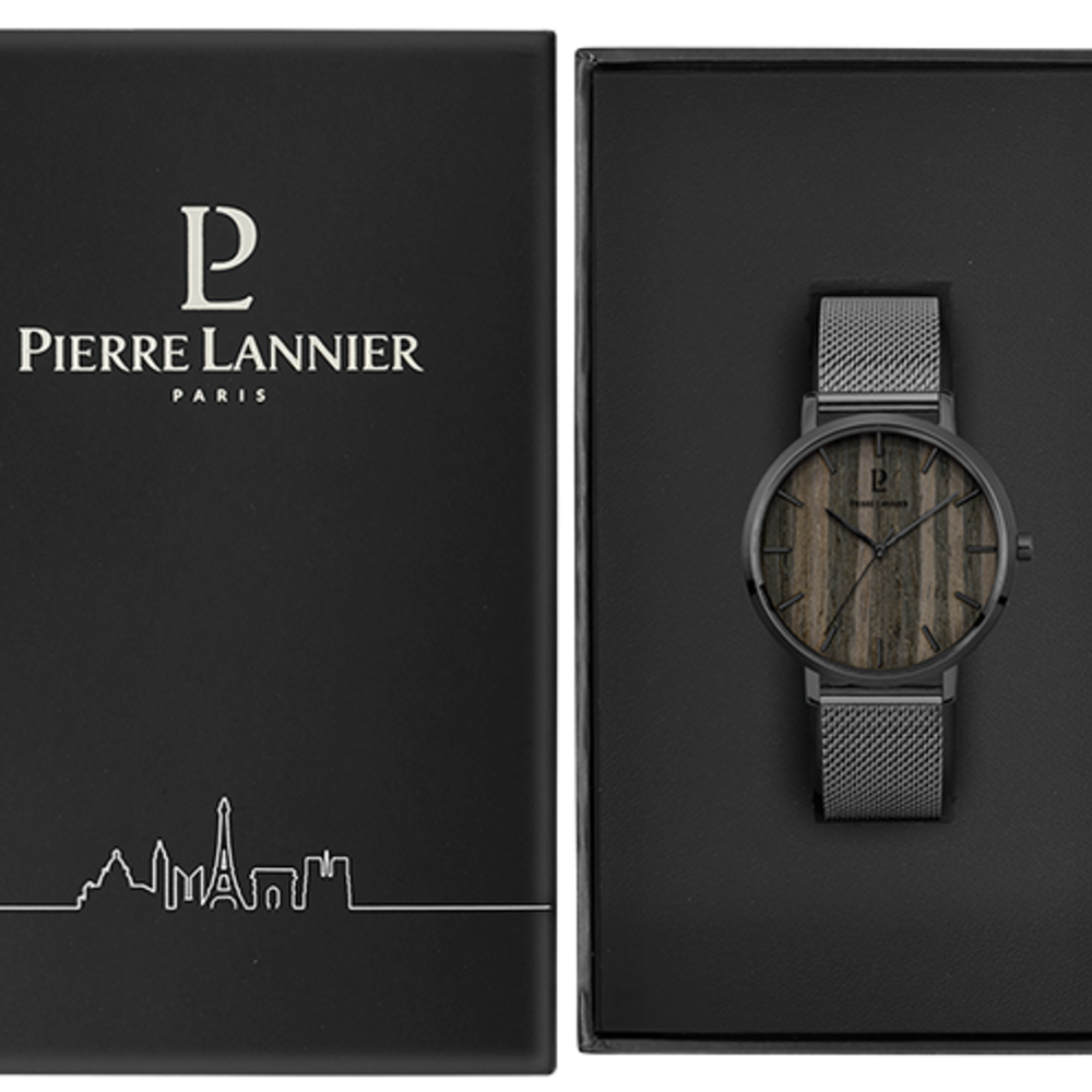 Montre homme Pierre Lannier NATURE 241D488 – cadran noir bracelet milanais gris – vue 3