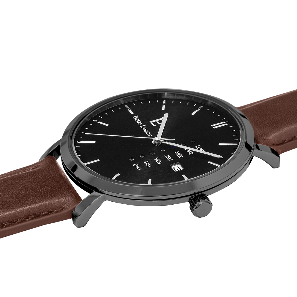 Montre homme Pierre Lannier DATA 243H434 – cadran noir bracelet cuir marron – vue 2