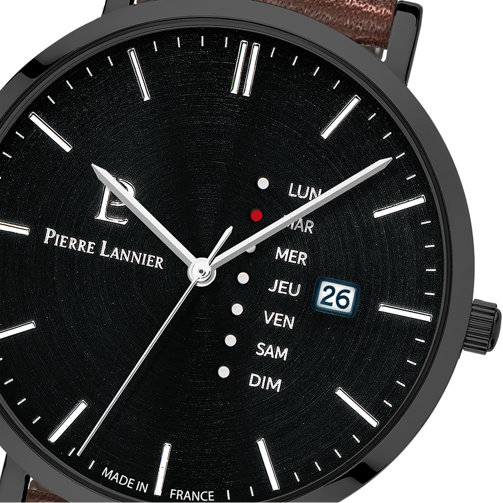 Montre homme Pierre Lannier DATA 243H434 – cadran noir bracelet cuir marron – vue 4