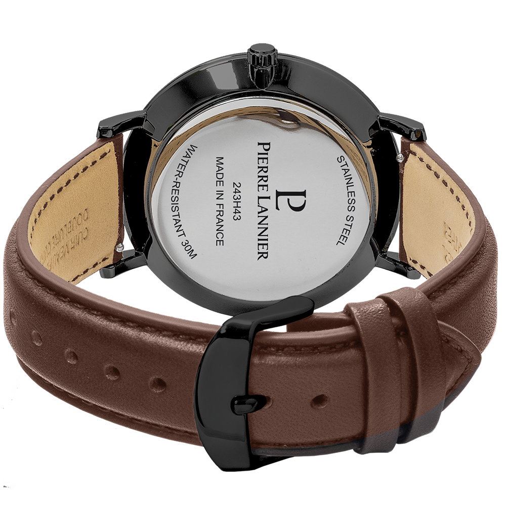 Montre homme Pierre Lannier DATA 243H434 – cadran noir bracelet cuir marron – vue 5