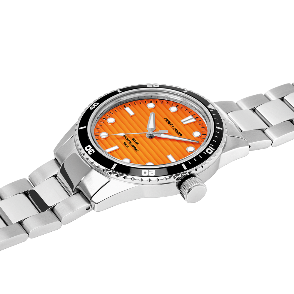 Montre homme Pierre Lannier INTI 244H151 – cadran orange bracelet acier argenté – vue 3