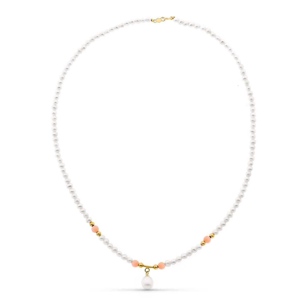 Colar de pérolas naturais em ouro amarelo 18K e pérolas rosa