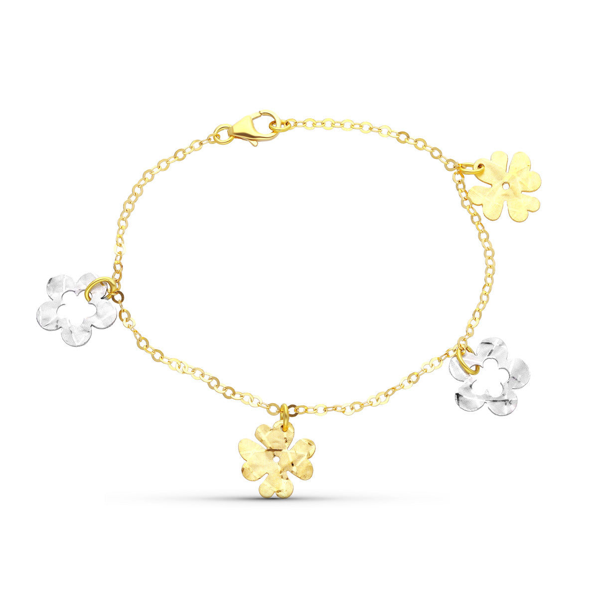 18K Bracelet en Or Bicolore 17 Cm