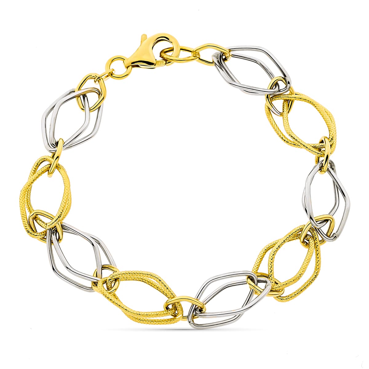 18K Bracelet Or Bicolore 8 mm Longueur 20 Cm