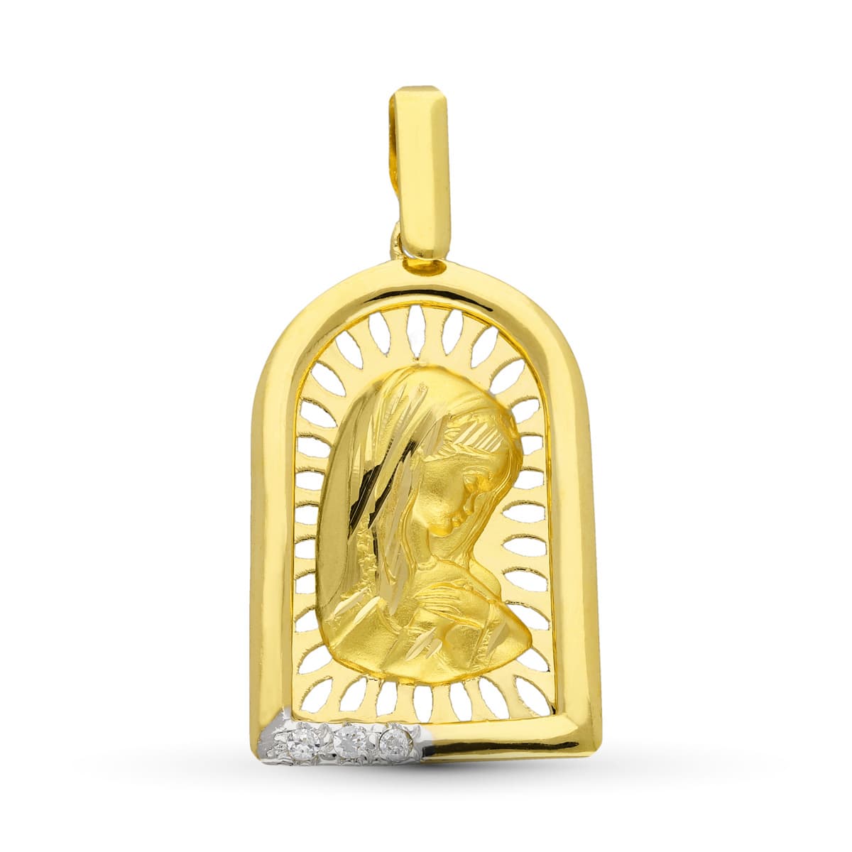 18K Médaille Or Jaune Vierge Enfant 24X15 mm