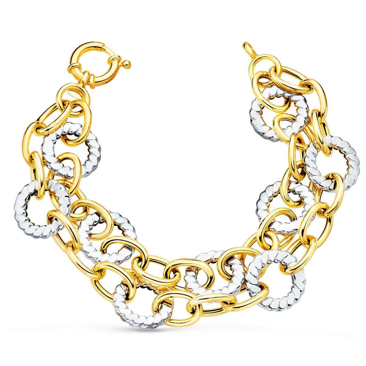 18K Two-tone Gold Bracelet Double Hollow Chain Round Patterns 20.5 Cm